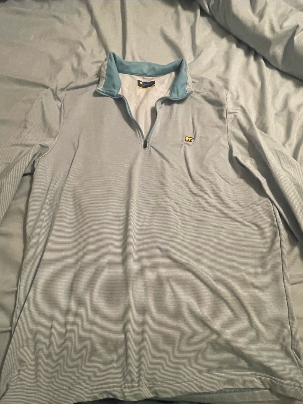 Men's Light Blue Quarter-Zip Polo with Contrast Collar